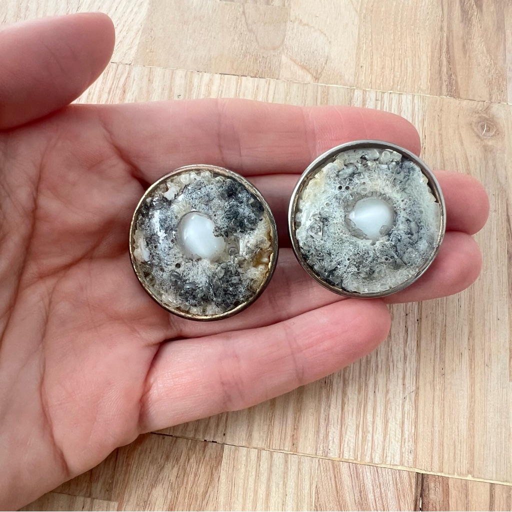 Vintage Hobe Brutalist Silver Tone Composite Clip On Earrings
